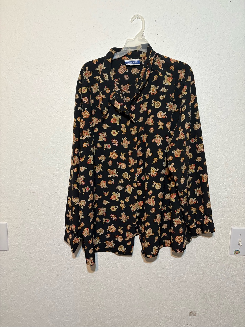 Pendleton Vintage Black Paisley-Print Button-Down Shirt with Tan & Red Accents